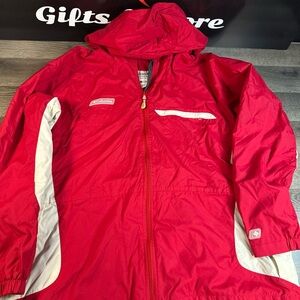 Columbia woman’s Red and White Raincoat
